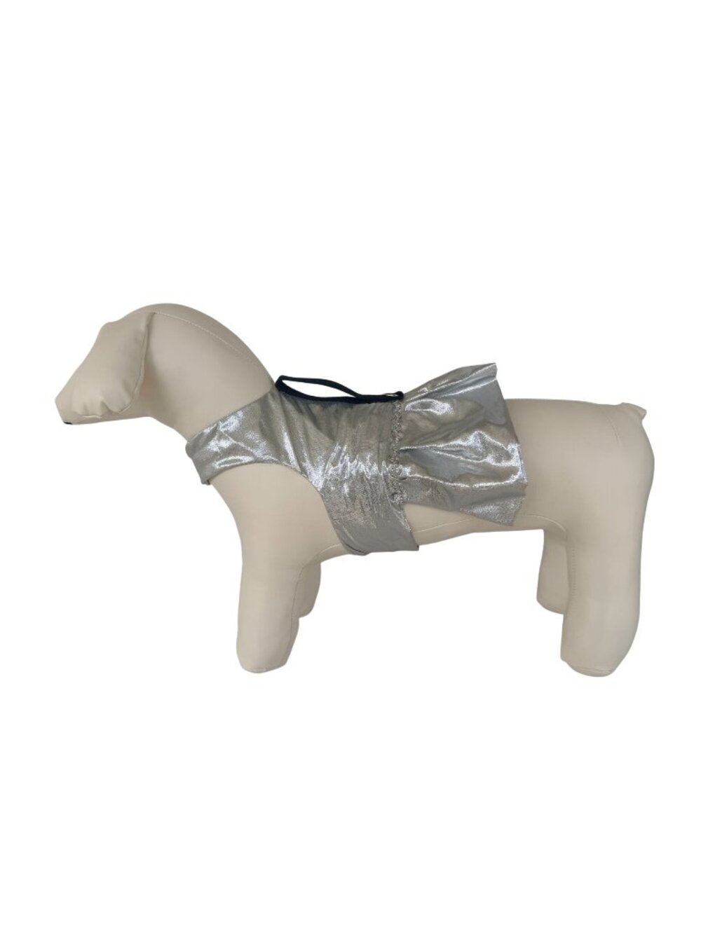Handmade Small Dog Adjustable Dress Outfit w Harness Metallic Fancy Silver